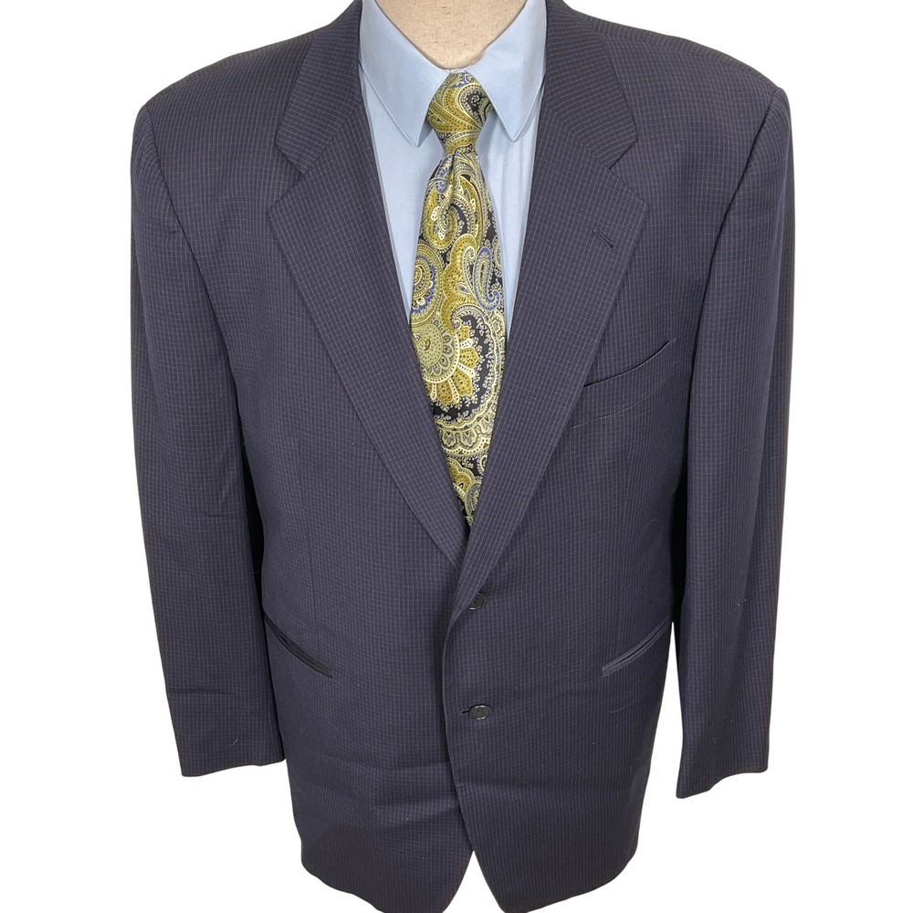 DURBAN‎ Blazer Mens 42 Navy Blue Tan Check Sport Jacket Italian